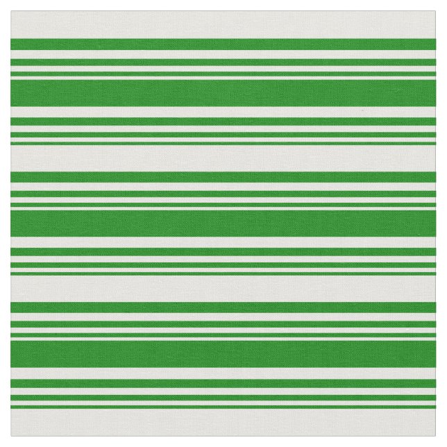 Green and Mint Cream Coloured Lines Fabric (Close Up)