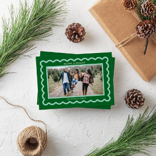 Green and Mint Simple Scallop Photo Frame Holiday Card
