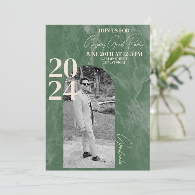 Green and Modern Graduate Party  Invitation (Standing Front)