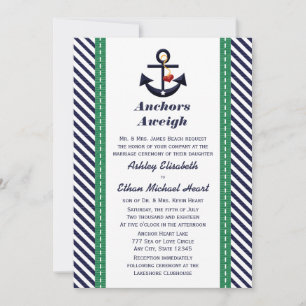 Green and Navy Anchor Nautical Wedding Invitations
