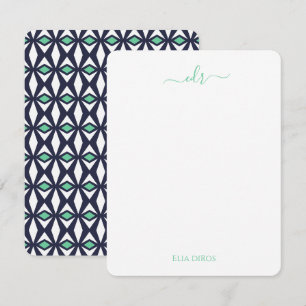 Green and Navy Diamond Monogram Note Card