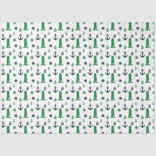 Green and Navy  Nautical Series Design 7 Tissue Paper (Front)