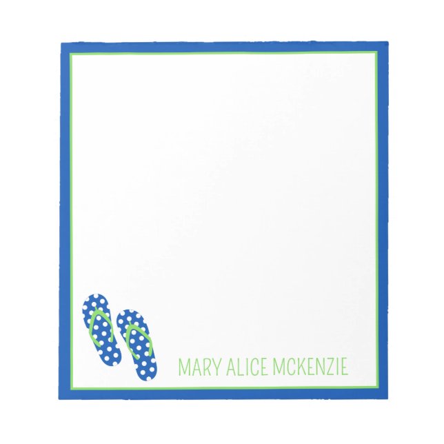 Green and Navy Polka Dot Flips Flops Personalised  Notepad (Front)