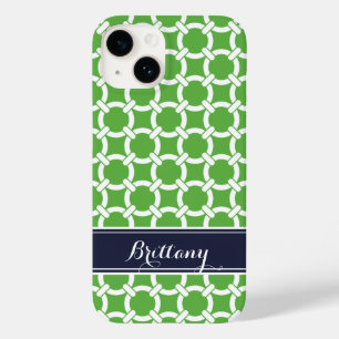 Green and Navy Preppy Links Monogram Case-Mate iPhone 14 Case
