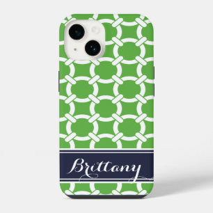 Green and Navy Preppy Links Monogram iPhone 14 Case
