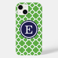 Green and Navy Quatrefoil Custom Monogram