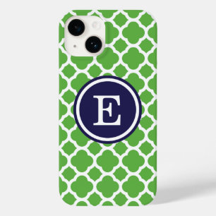 Green and Navy Quatrefoil Custom Monogram Case-Mate iPhone 14 Case