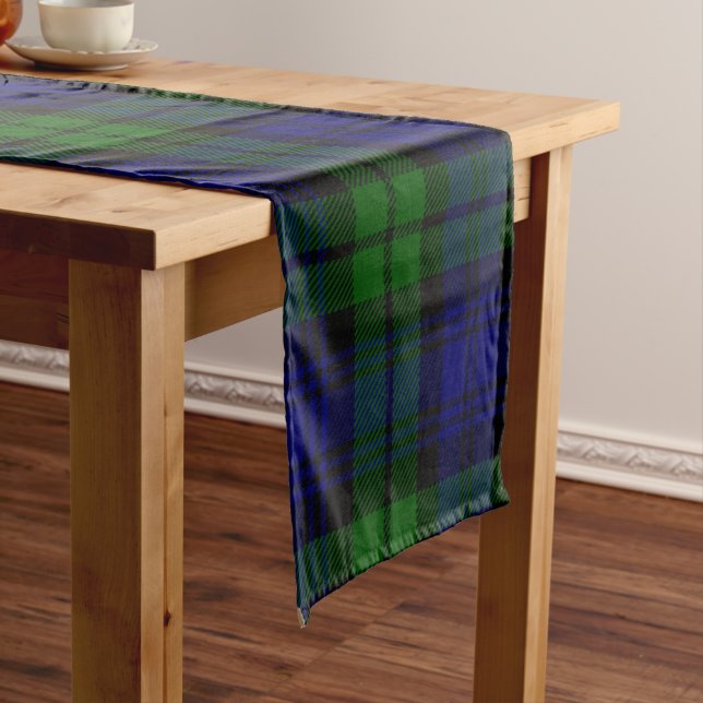 Green and navy Tartan Short Table Runner (In Situ)