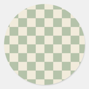 Green and Off White Checkerboard Classic Round Sticker