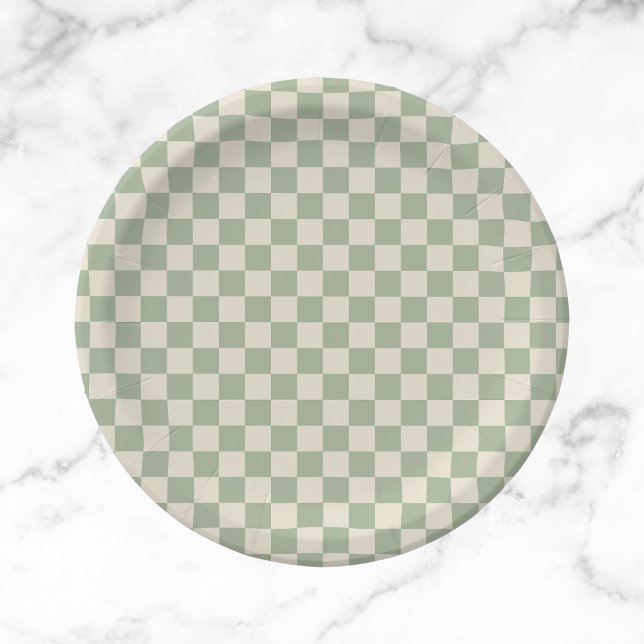 Green and Off White Chequerboard Paper Plate (Creator Uploaded)