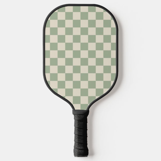 Green and Off White Chequerboard Pickleball Paddle (Front)