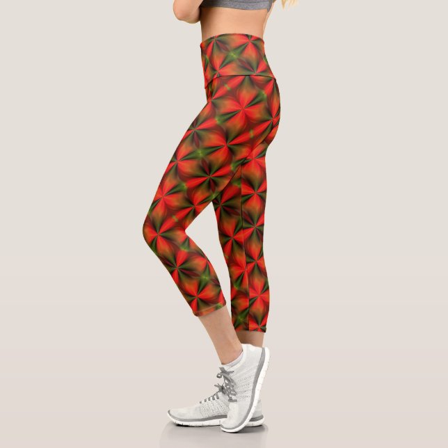 Green And Orange Abstract Pattern  Capri Leggings (Left)