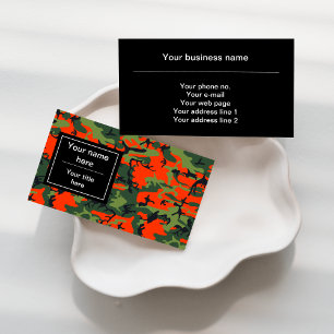 Green and Orange Camo, Camouflage, Military, Army Business Card