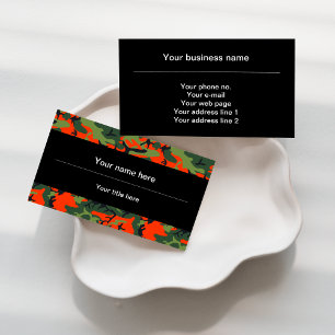 Green and Orange Camo, Camouflage, Military, Army Business Card