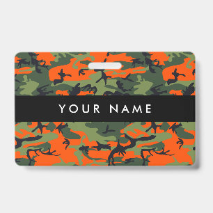 Green and  Orange Camo, Camouflage, Military, Army ID Badge