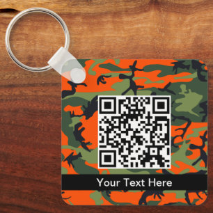 Green and  Orange Camo, Camouflage, Military, Army Key Ring