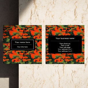 Green and Orange Camo, Camouflage, Military, Army Square Business Card