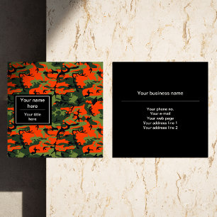 Green and Orange Camo, Camouflage, Military, Army Square Business Card