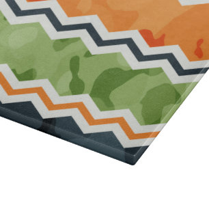 Green and Orange Camo Chevron Stripes Cutting Board