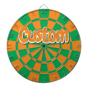 Green and Orange Colour White Outlined Custom Text Dartboard