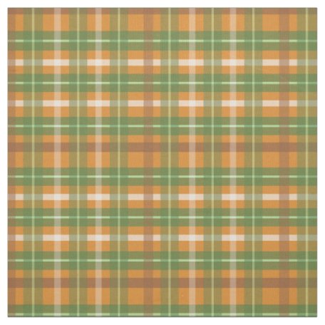 Dark Green and Orange Rustic Plaid Fabric | Zazzle