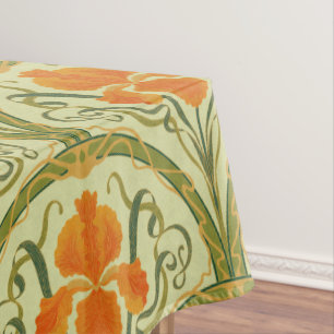 Green and Orange Feminine Floral Scalloped Arches Tablecloth