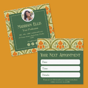 Green and Orange Floral Art Nouveau Feminine Appointment Card