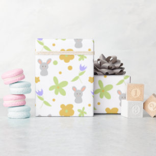 Green and Orange Floral with Rabbits Easter Gift Wrapping Paper