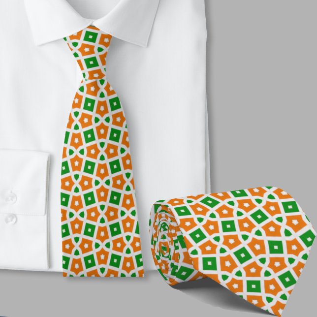 Green and Orange Geometric Pattern Irish  Tie (Creator Uploaded)
