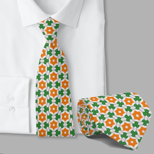 Green and Orange Geometric Pattern Irish  Tie (Creator Uploaded)