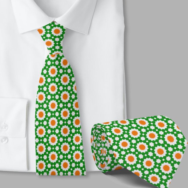 Green and Orange Geometric Pattern Irish  Tie (Creator Uploaded)