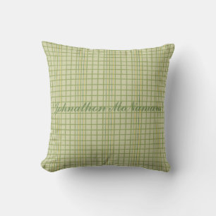 Green and orange plaid pattern with name cushion