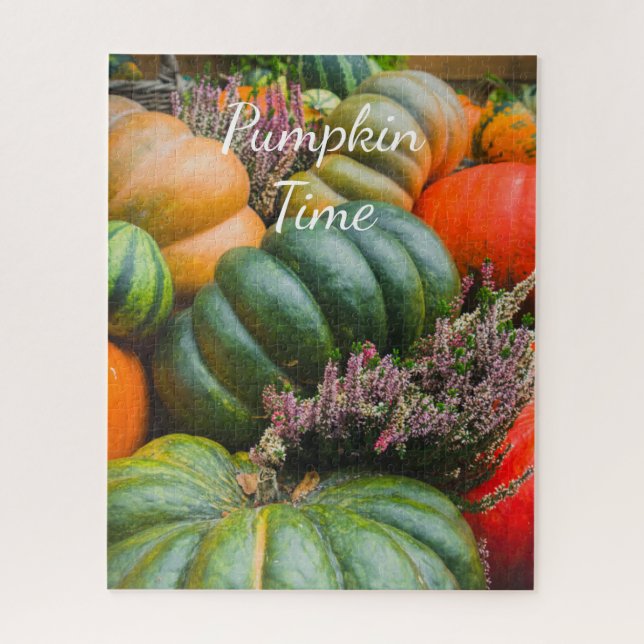 Green and orange pumpkins customisable jigsaw puzzle (Vertical)