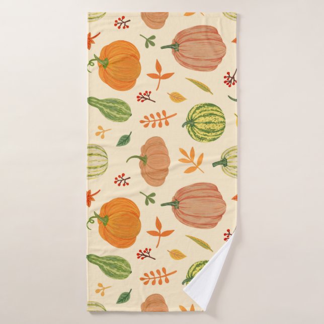 Green and orange pumpkins, seamless pattern. bath towel (Bath Towel)