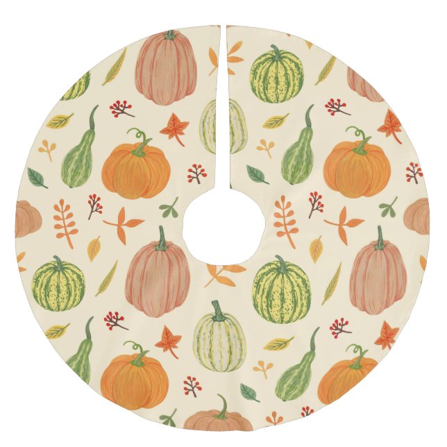 Green and orange pumpkins, seamless pattern. brushed polyester tree skirt (Front)