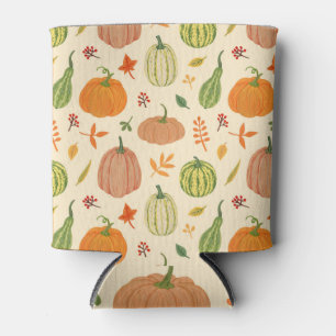 Green and orange pumpkins, seamless pattern. can cooler