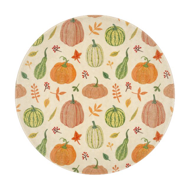Green and orange pumpkins, seamless pattern. cutting board (Front)