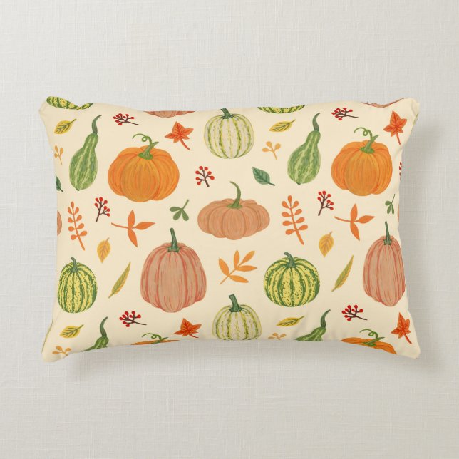 Green and orange pumpkins, seamless pattern. decorative cushion (Front)