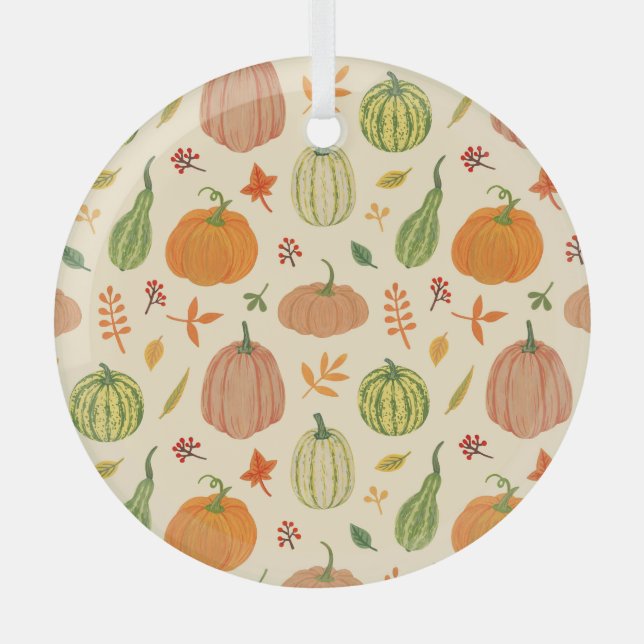 Green and orange pumpkins, seamless pattern. glass tree decoration (Front)