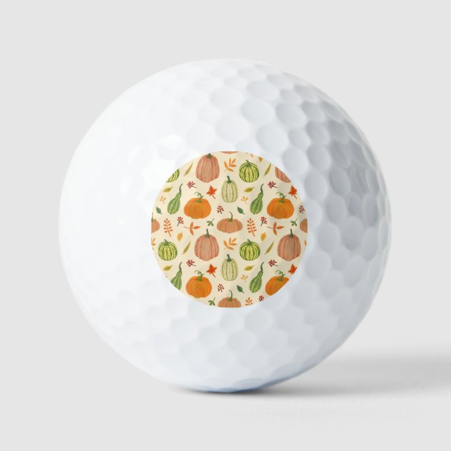 Green and orange pumpkins, seamless pattern. golf balls (Front)