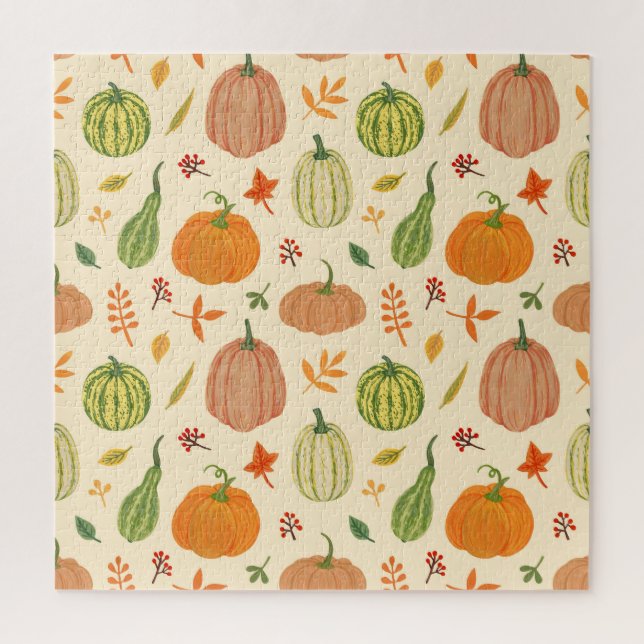 Green and orange pumpkins, seamless pattern. jigsaw puzzle (Vertical)