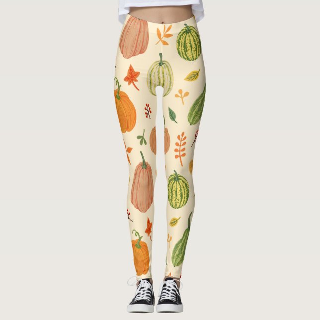 Green and orange pumpkins, seamless pattern. leggings (Front)