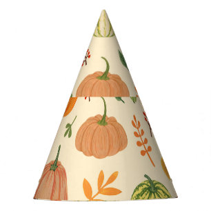 Green and orange pumpkins, seamless pattern. party hat