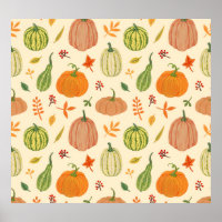 Green and orange pumpkins, seamless pattern.