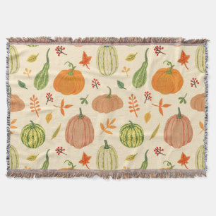 Green and orange pumpkins, seamless pattern. throw blanket