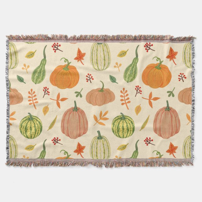 Green and orange pumpkins, seamless pattern. throw blanket (Front)