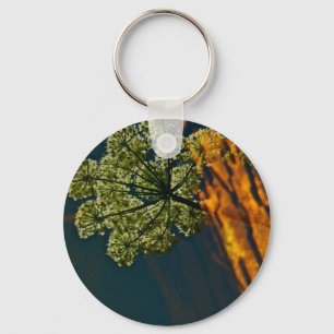 GREEN AND ORANGE REFLECTIONS IN A POND KEY RING