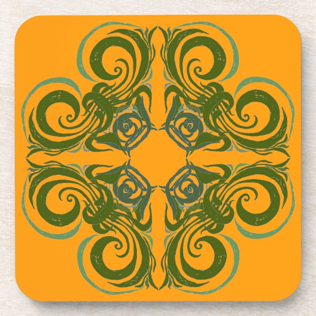 Green and Orange Retro Swirl Coasters (Front)