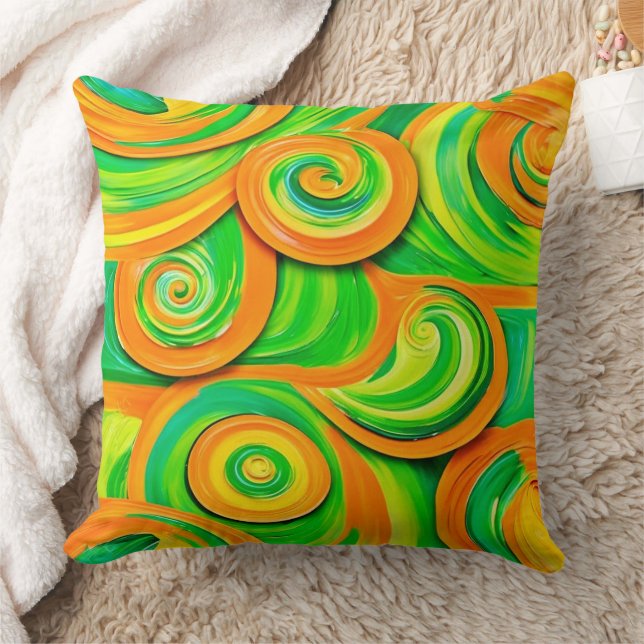 Green and Orange Spiral Cushion (Blanket)