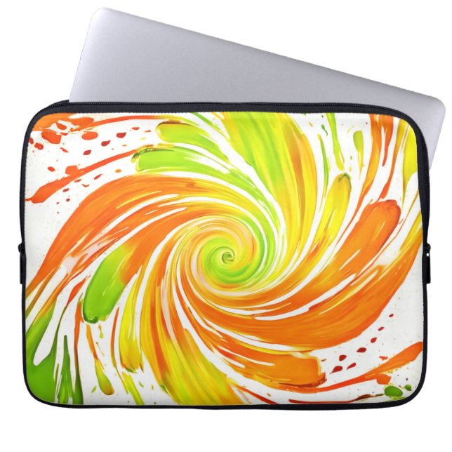 Green and Orange Spiral Design Laptop Sleeve (Front)